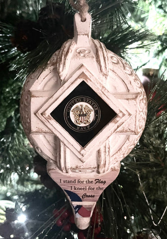 Military ornament, change the center keepsake for Navy, Army, Marine, or Airforce.